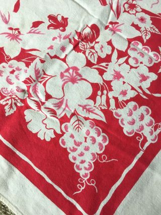 Pretty Vintage Tablecloth,  Cotton,  Red And White,  50 X 62