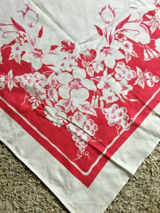Pretty Vintage Tablecloth,  Cotton,  Red and White,  50 x 62 3