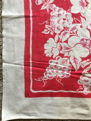 Pretty Vintage Tablecloth,  Cotton,  Red and White,  50 x 62 4
