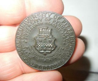 Antique 1908 University Of Pittsburgh Pitt College Seal Lapel Button 1 3/4 "