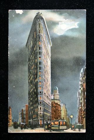 Ca 1905 Flatiron Building At Night,  Nyc Ny Manhattan Postcard Udb Pc