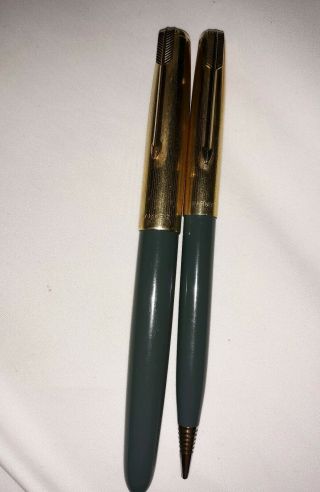12.  Parker 51 Fountain Pen,  Mechanical Pencil.  Blue / 12k Gf Cap