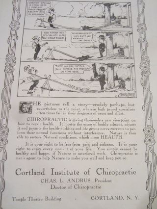 1920 ' s Advertising for Chiropractic School Cornell NY Temple Theatre Rare 3