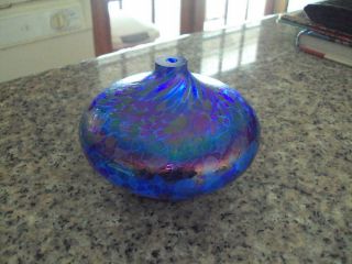 Stunning Hand Crafted Art Glass Blue Iridescent Oil Lamp Id:45850