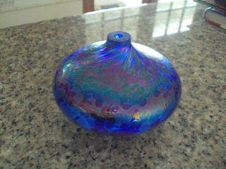Stunning Hand Crafted Art Glass Blue Iridescent Oil Lamp ID:45850 2