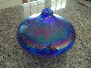 Stunning Hand Crafted Art Glass Blue Iridescent Oil Lamp ID:45850 3