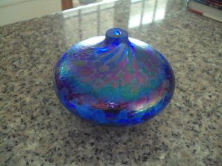 Stunning Hand Crafted Art Glass Blue Iridescent Oil Lamp ID:45850 4