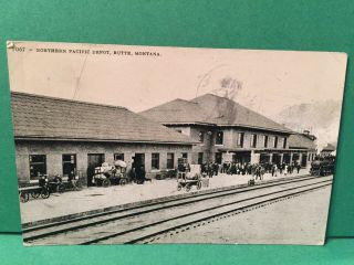 1908 Northern Pacific Depot Butte Montana Mt Postcard Id 1187