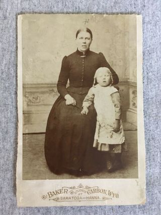 Vintage Antique Cabinet Card Photograph Woman And Post Mortem Little Girl Child