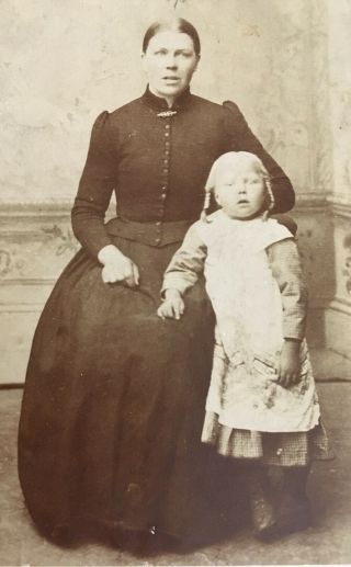 Vintage Antique Cabinet Card Photograph Woman And Post Mortem Little Girl Child 5