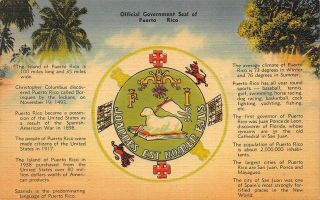 Official Government Seal Facts About Puerto Rico Linen Postcard