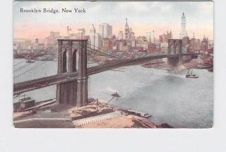 Antique Postcard York Brooklyn Bridge Birds Eye View Skyline