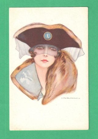 Vintage Nanni Art Deco Postcard Fashionable Lady Hat With Veil