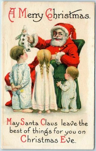 Vintage Santa Claus Christmas Postcard Red Suit,  Giving Toys To Children C1910s