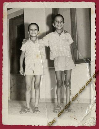 38846 Greece 1950s.  Two Boys,  Brothers In Same Clothes.  Photo.