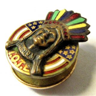 early T.  O.  T.  E.  Order of Red Men PATRIOTIC enamel collar lapel stud button INDIAN 2