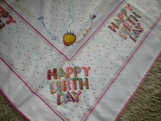 Vintage Happy Birthday Tablecloth 82x60 Balloons & Polkadots
