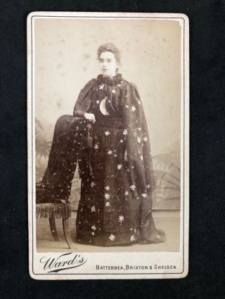 Rare Victorian Carte De Visite Cdv: Young Lady Unusual Moon Stars Gown: Wards