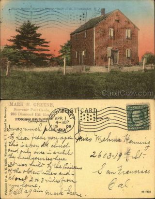 1909 Woonsocket,  Ri Elder Bation Meeting House Providence County Rhode Island