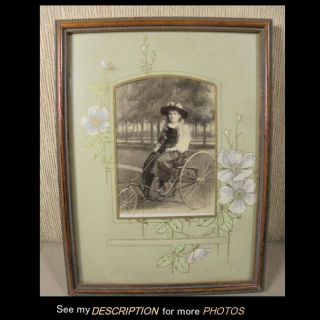 Antique Cabinet Card Photograph Of A Young Girl On A Bicycle / Velocipede