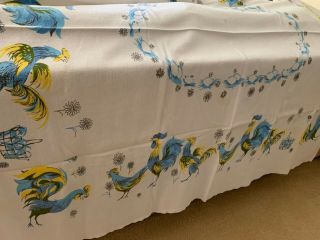 Vintage Heavy Cotton Kitchen Tablecloth Chickens & Roosters Everywhere 58x54