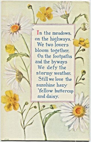 Pretty Vintage Love Postcard Arts & Crafts Style Daisies,  Poem F.  A.  Owen Co