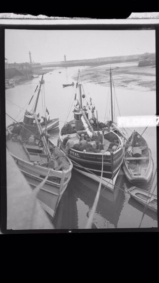 1937 X12 Photo Celluloid Negatives Of Whitby Fishing Boats & Harbour North Yorks