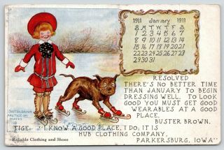 Parkersburg Ia Rf Outcault Buster Brown Tige Ice Skate Hub Clothing Co Jan 1911