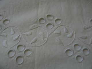 Vtg Antique White Cotton Twin Sheet Hand Embroidered Cut Work Circa 1920 
