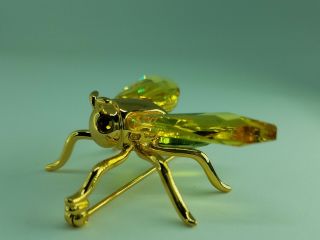 Swarovski Crystal Paradise Bugs Brooch Pin - Akima Fly Olive 925 Gold Plated