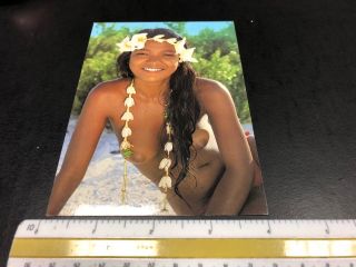 Hawaii Nude Bathing Beauty Pinup Postcard Woman At Beach 1980s 4