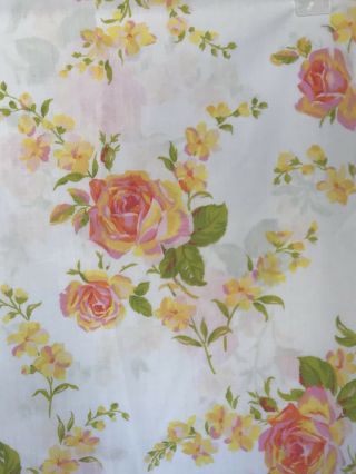 Vintage Fieldcrest Perfection Floral Pillowcase Roses Pink Yellow Cottage Shabby
