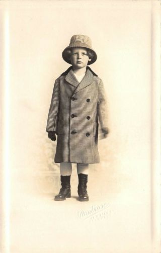 1910s Rppc Real Photo Postcard Young Girl Plaid Jacket & Hat Columbus Ohio