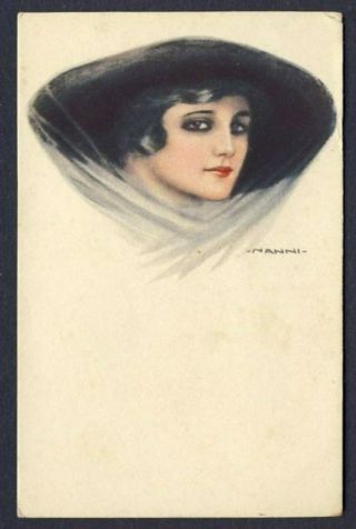 Nanni A/s Fashion Woman Wearing Large Brimmed Hat Silk Scarf C.  1911