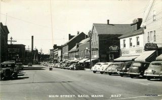 Autos 1940s Main Street Saco Maine Rexall Rppc Real Photo Postcard 10805