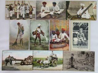 10 India Postcards Hindu Boy Dancing Music Meditation Fruit Arms Sellers Sweep