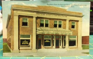 Vintage Postcard Farmers State & Savings Bank And Hotel Continental 2 Cent Stamp