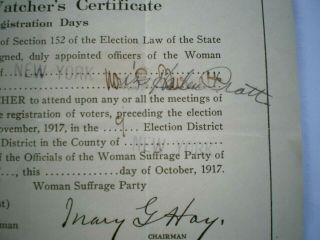 SUFFRAGE PARTY VOTES FOR WOMEN WATCHER ' S CERTIFICATE 1917 YORK 2