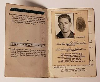 1947 Boy Scout Jamboree - Certificate Of Id Card - W/ Photo & Fingerprint