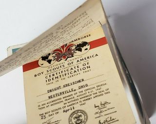 1947 BOY SCOUT JAMBOREE - CERTIFICATE OF ID CARD - w/ PHOTO & FINGERPRINT 6