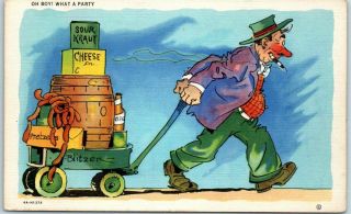 1940s Comic Postcard " What A Party " Curteich Linen Wet Comics 4a - H1378 Walters?