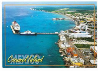 Mexico Chrome Postcard Greetings From Cozumel Rafael Melgar Pier Downtown