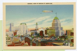 Vintage Linen Postcard General View Of Boston Massachusetts By Aeroplane