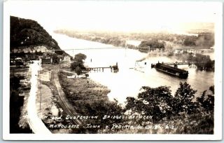 Marquette,  Iowa Rppc Real Photo Postcard Bridges Mississippi River 1936 Cancel