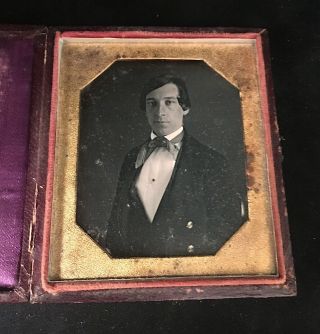 Early 1/6 Plate Daguerreotype Of A Young Gent,  Full Case,  Clear Image