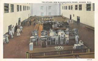 Jackson Michigan 1920 - 30s Postcard The Kitchen Michigan State Prison Jail