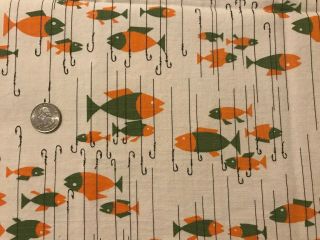 Vintage Mid Century Modern Fabric Orange Green Fish 36 " X 44 "