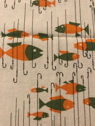 Vintage Mid Century Modern Fabric Orange Green Fish 36 