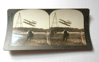Antique The Wright Airplane In Flight Real Photo Stereoview Card - Keystone