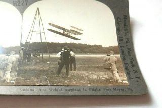 Antique The Wright Airplane In Flight Real Photo Stereoview Card - Keystone 2